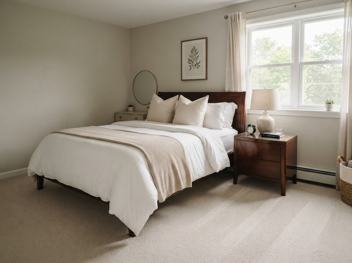 Freshly cleaned bedroom with tidy linens by Cleaning Luna house cleaning in Elizabeth NJ