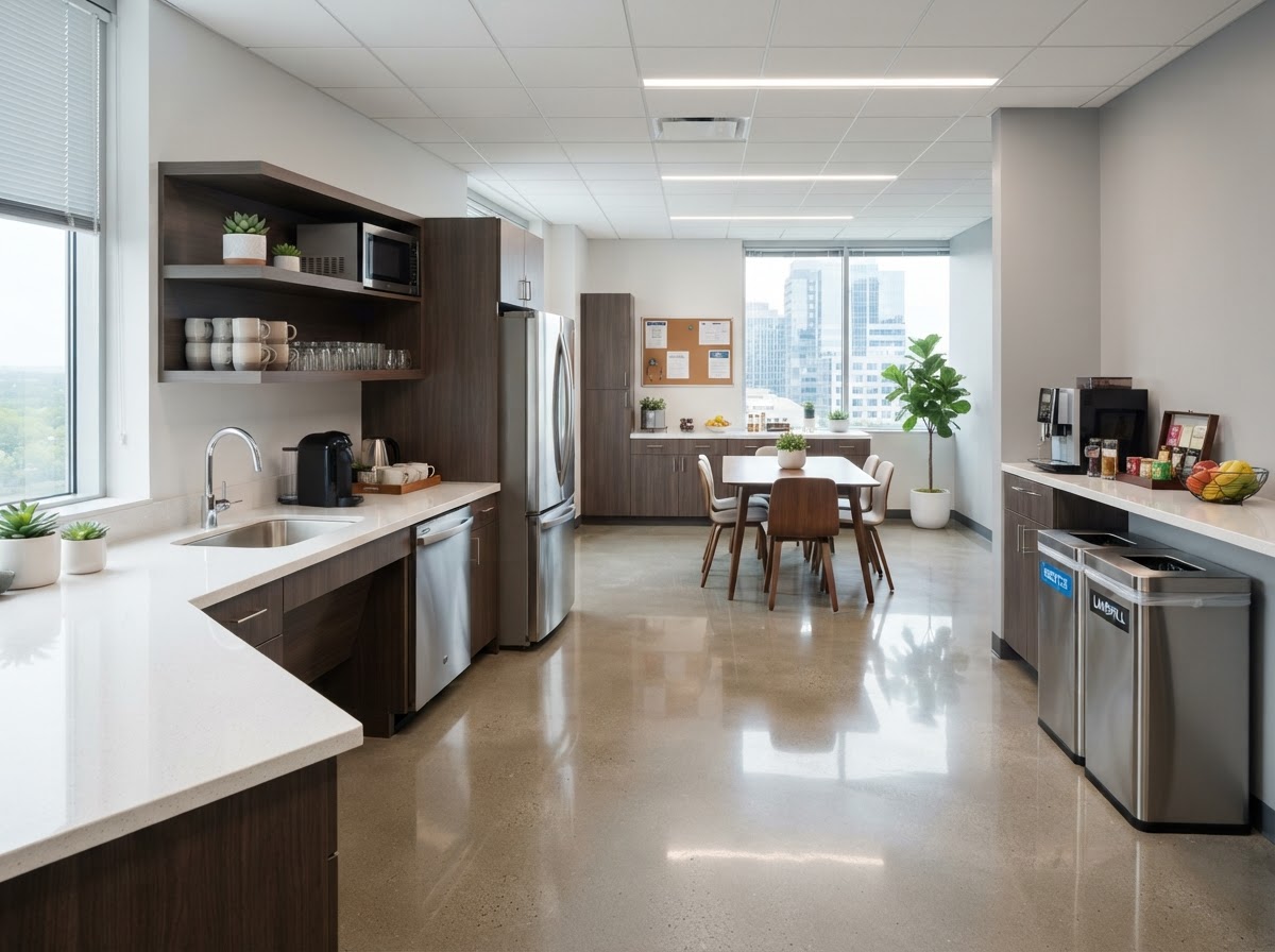 Office breakroom janitorial cleaning by Cleaning Luna commercial cleaning in Elizabeth NJ