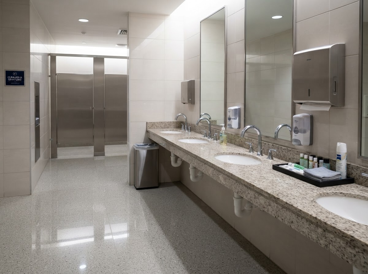 Commercial restroom sanitizing by Cleaning Luna commercial cleaning in Elizabeth NJ