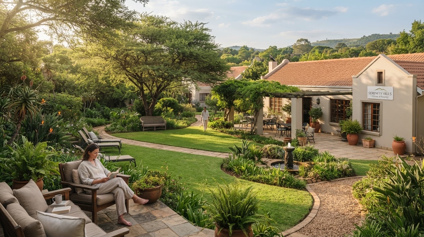 Calm garden courtyard at a recovery facility