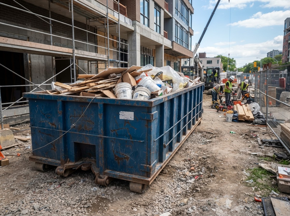 Representative 30-yard roll-off dumpster at a construction site