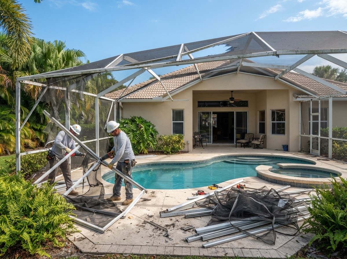 Florida pool cage and aluminum screen enclosure demolition