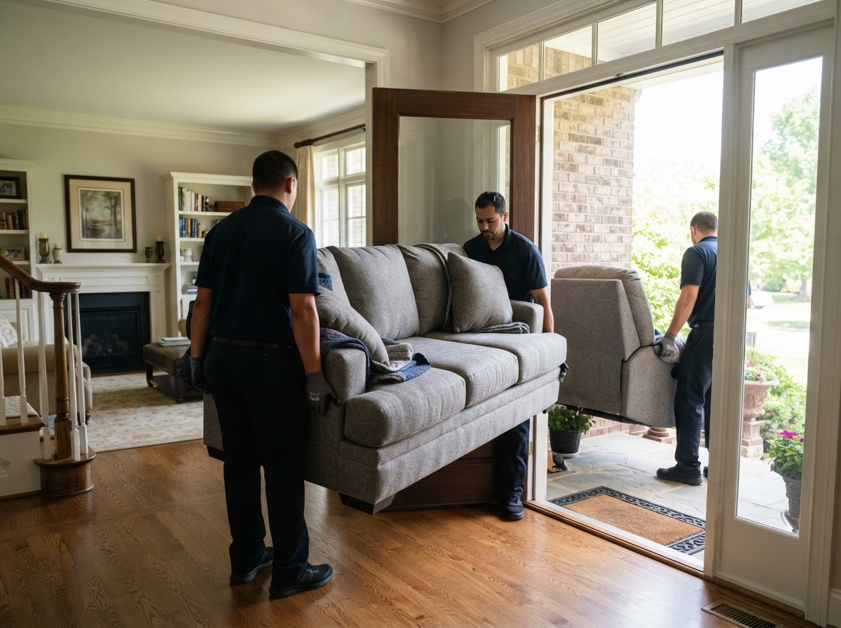Large residential sofa and furniture prepared for removal