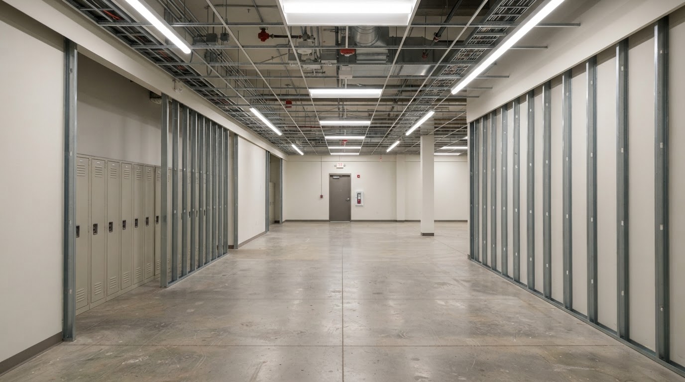 Same office storage space after a commercial cleanout with furniture removed and the area cleared