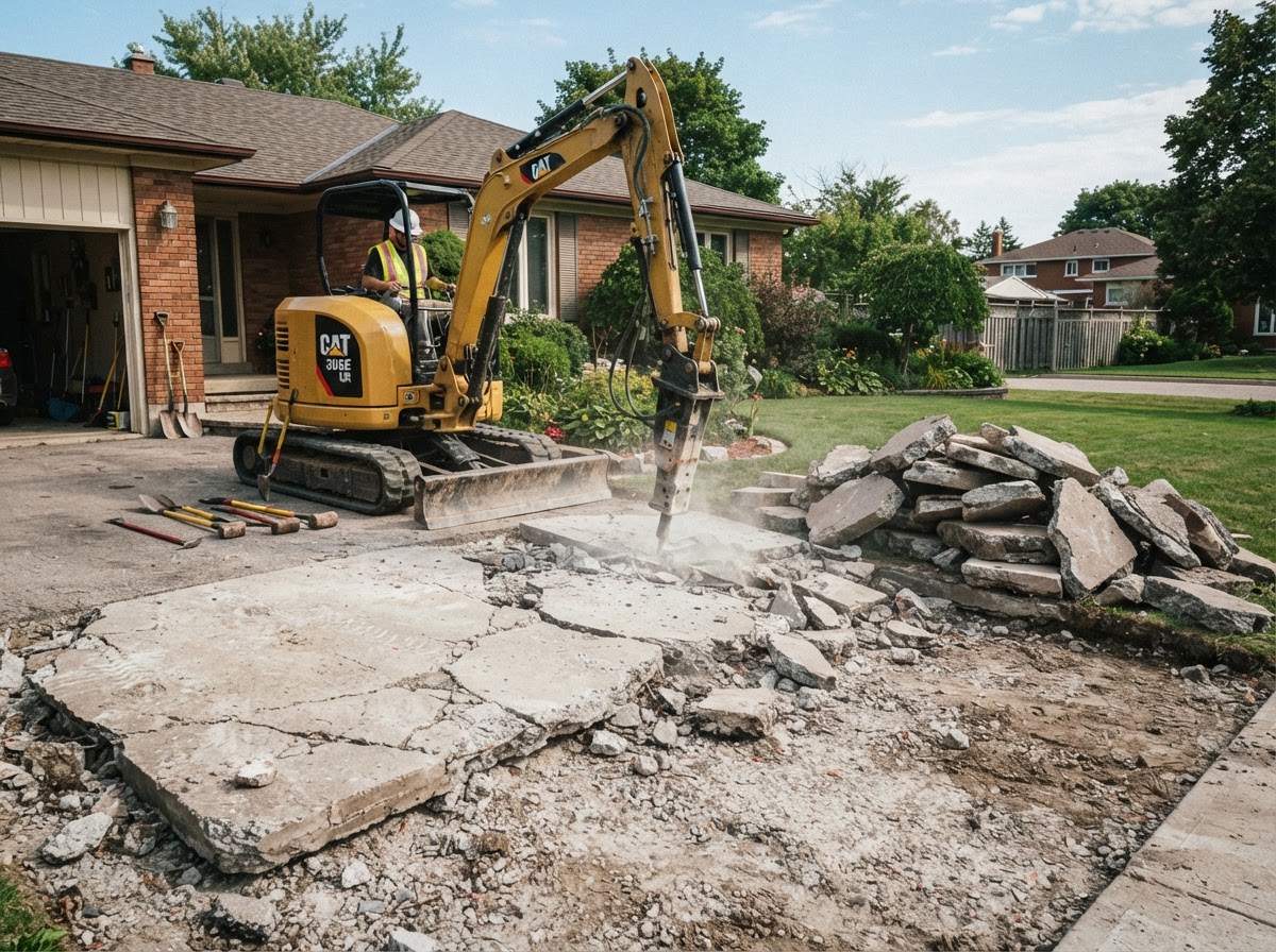 Concrete driveway demolition and broken slab removal