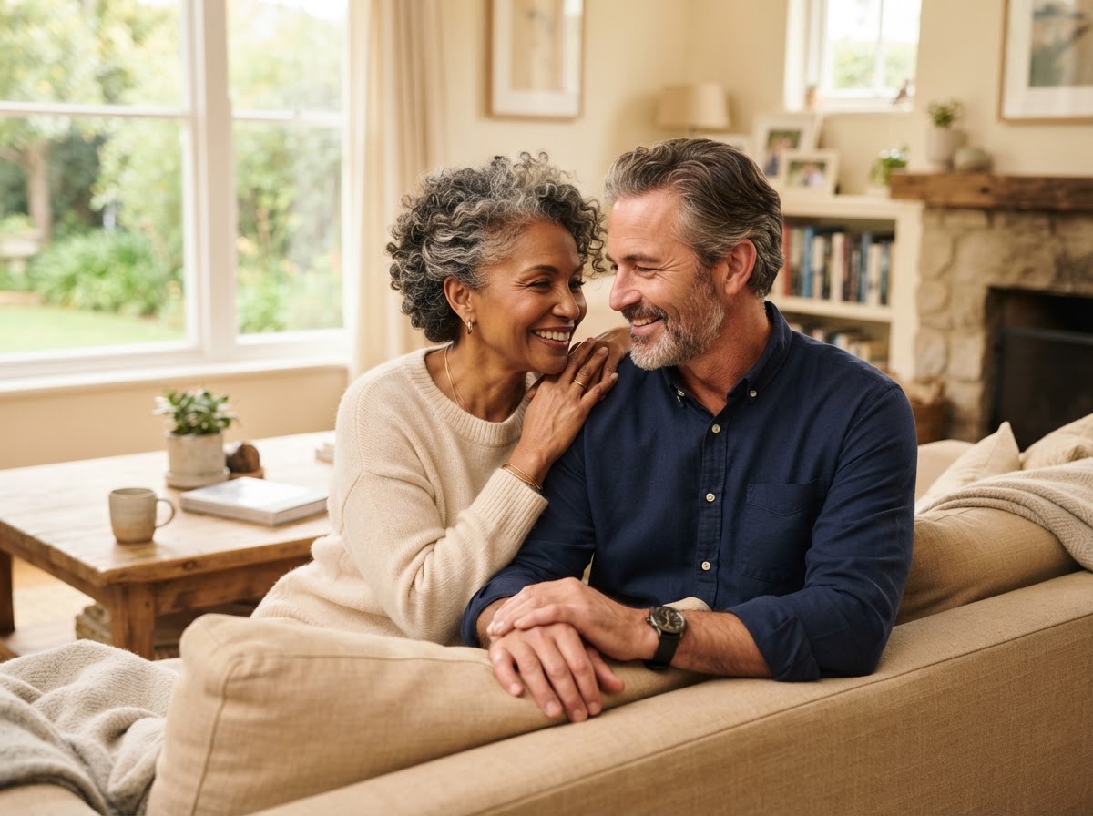 A warm couple enjoying peace of mind together