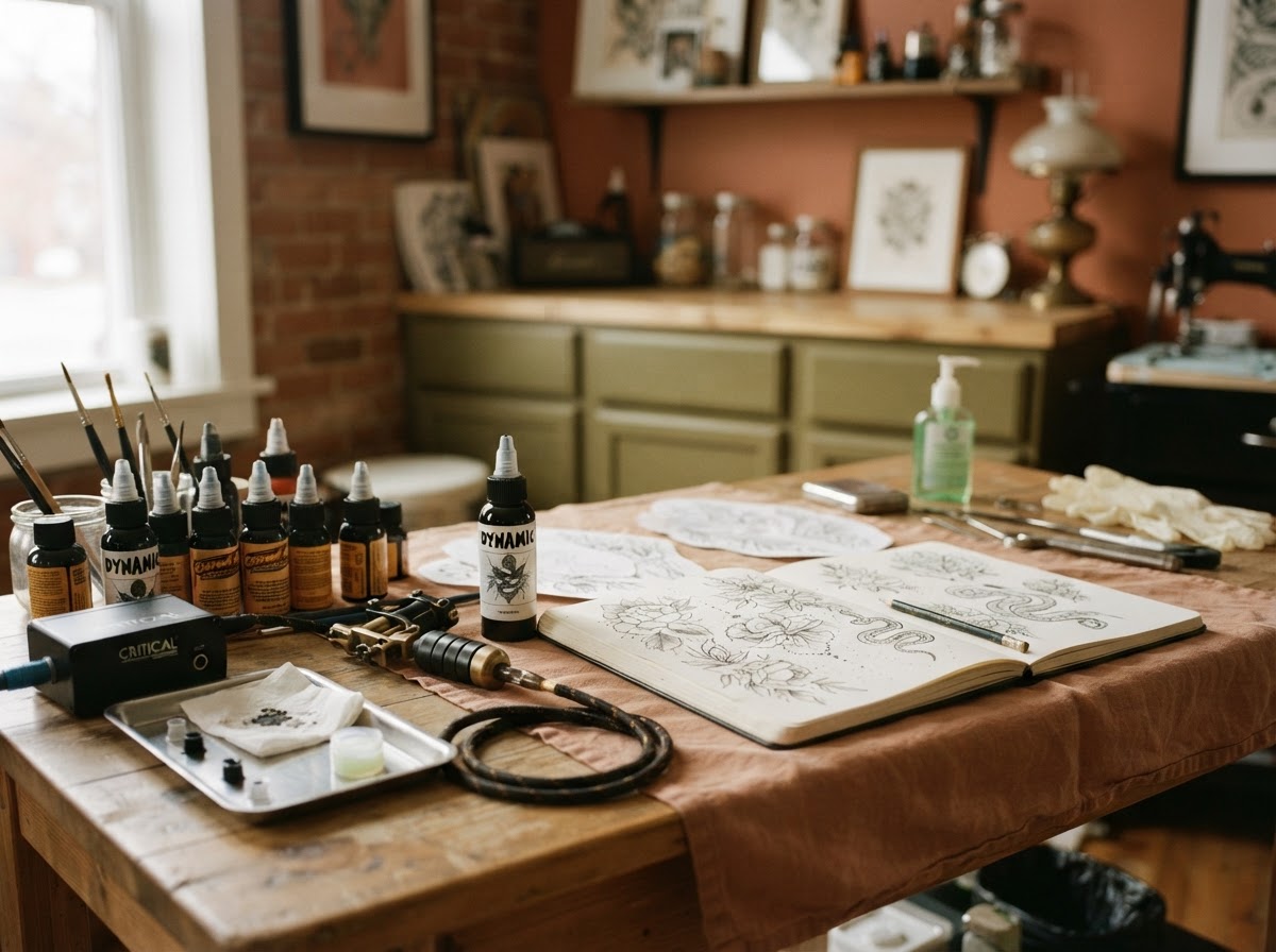 Estudios de tatuaje trabajando
