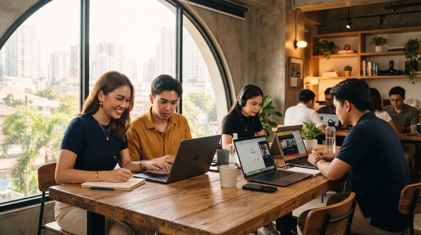 Filipino virtual assistants working on laptops