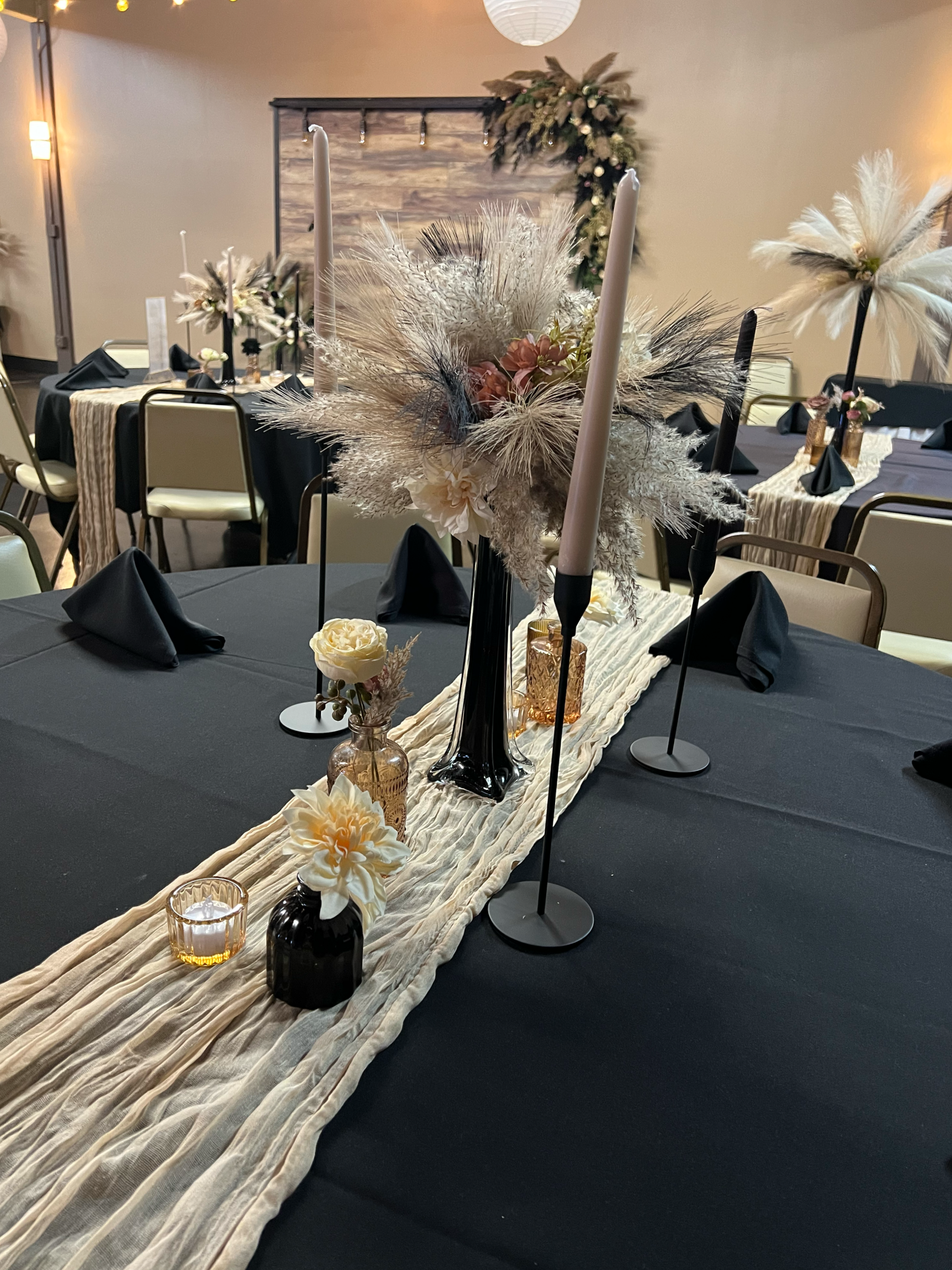 Havelock Social Hall celebration of life reception table with candles in Lincoln, NE
