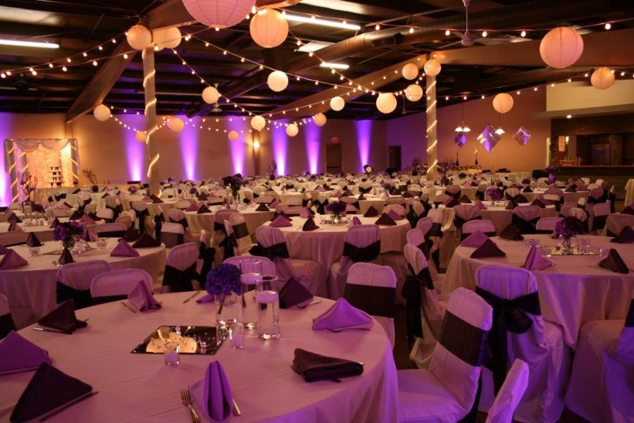 Havelock Social Hall company holiday party with hanging lanterns in Lincoln, NE