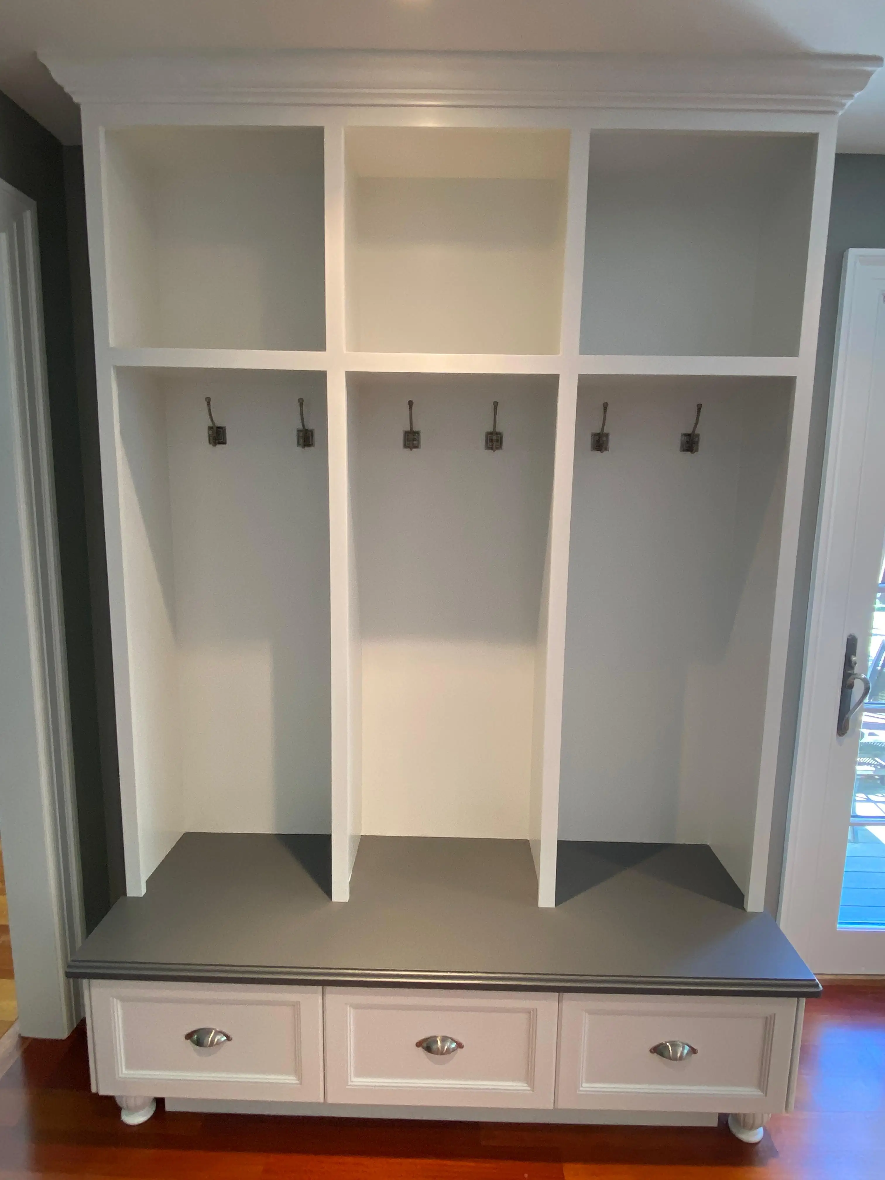 Before Mudroom built-in unit refinished — Needham, MA