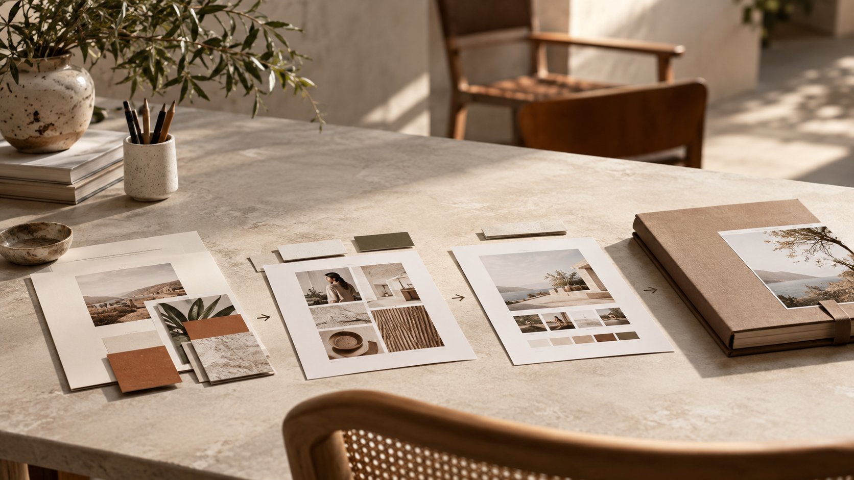 BD Studio moodboard and creative direction spread across the studio table