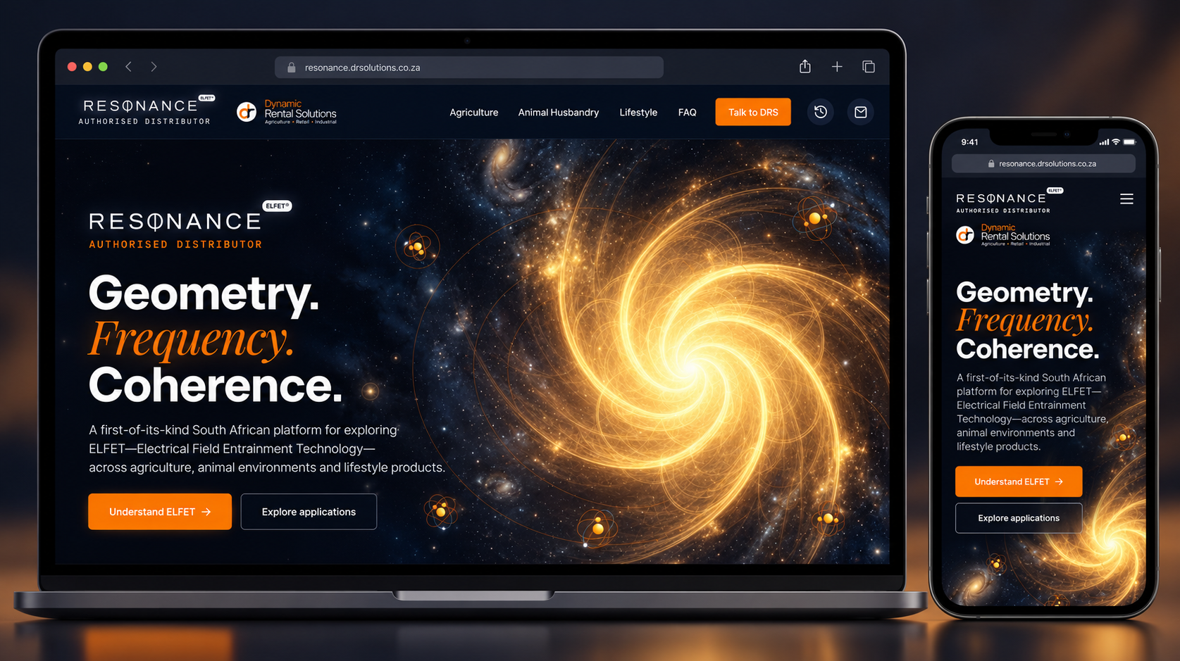 Resonance ELFET dark edition deep tech website design by BD Studio