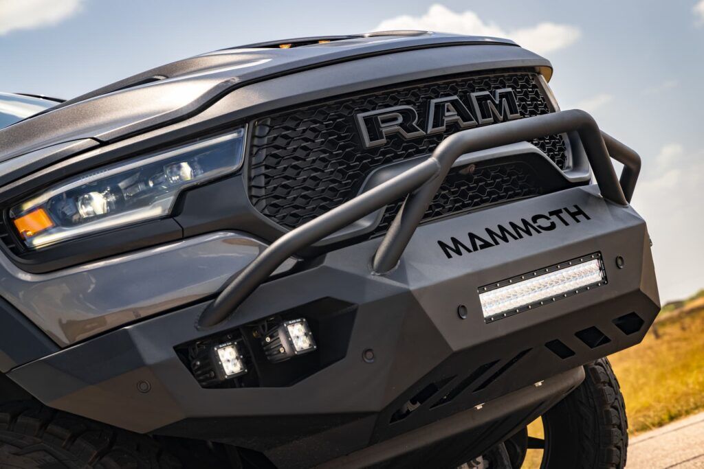 MAMMOTH-branded heavy-duty steel front bumper with integrated LED lighting