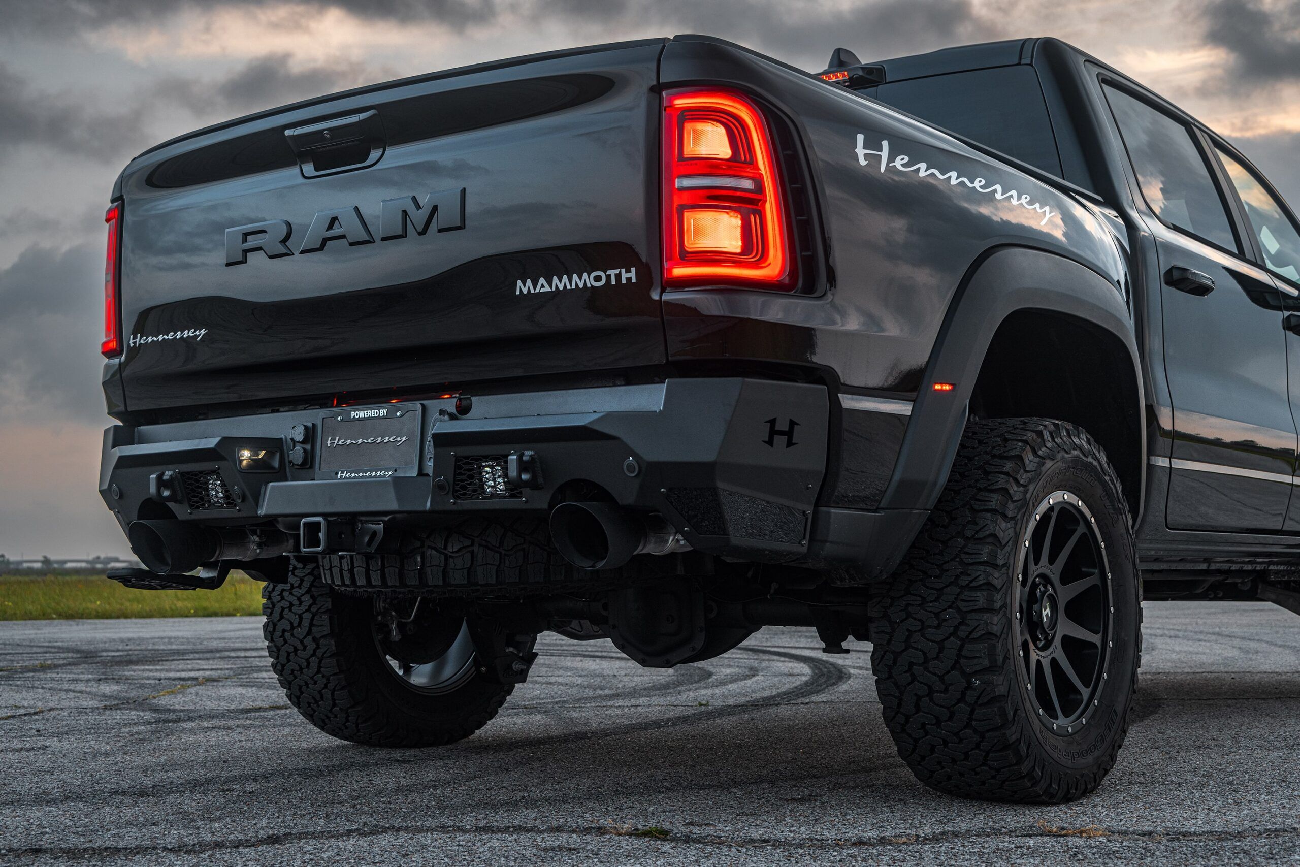 20-inch Hennessey wheels and 37-inch off-road tires with 3-inch overall lift