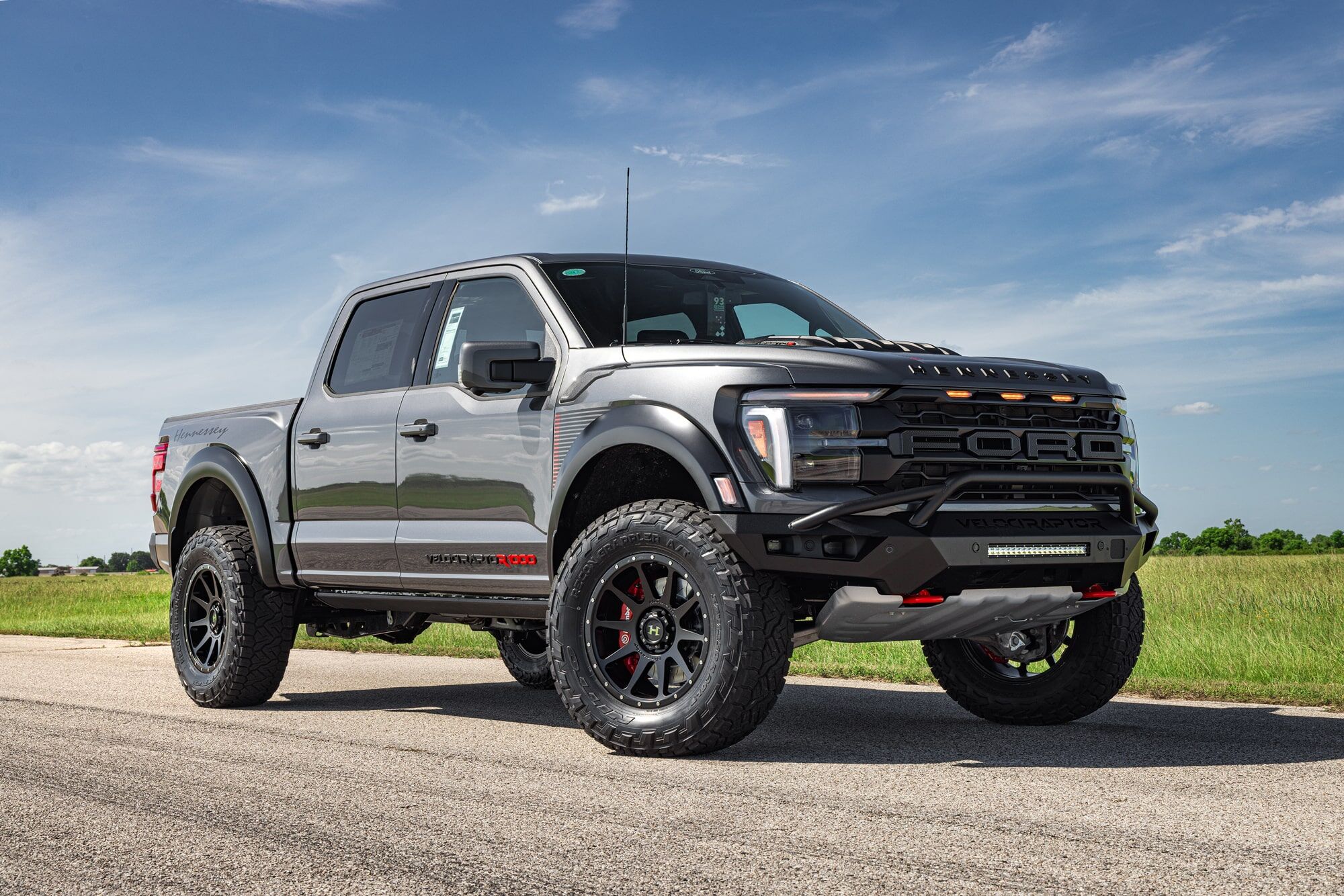 37-inch off-road tires on 20-inch Hennessey wheels with billet 3-inch lift