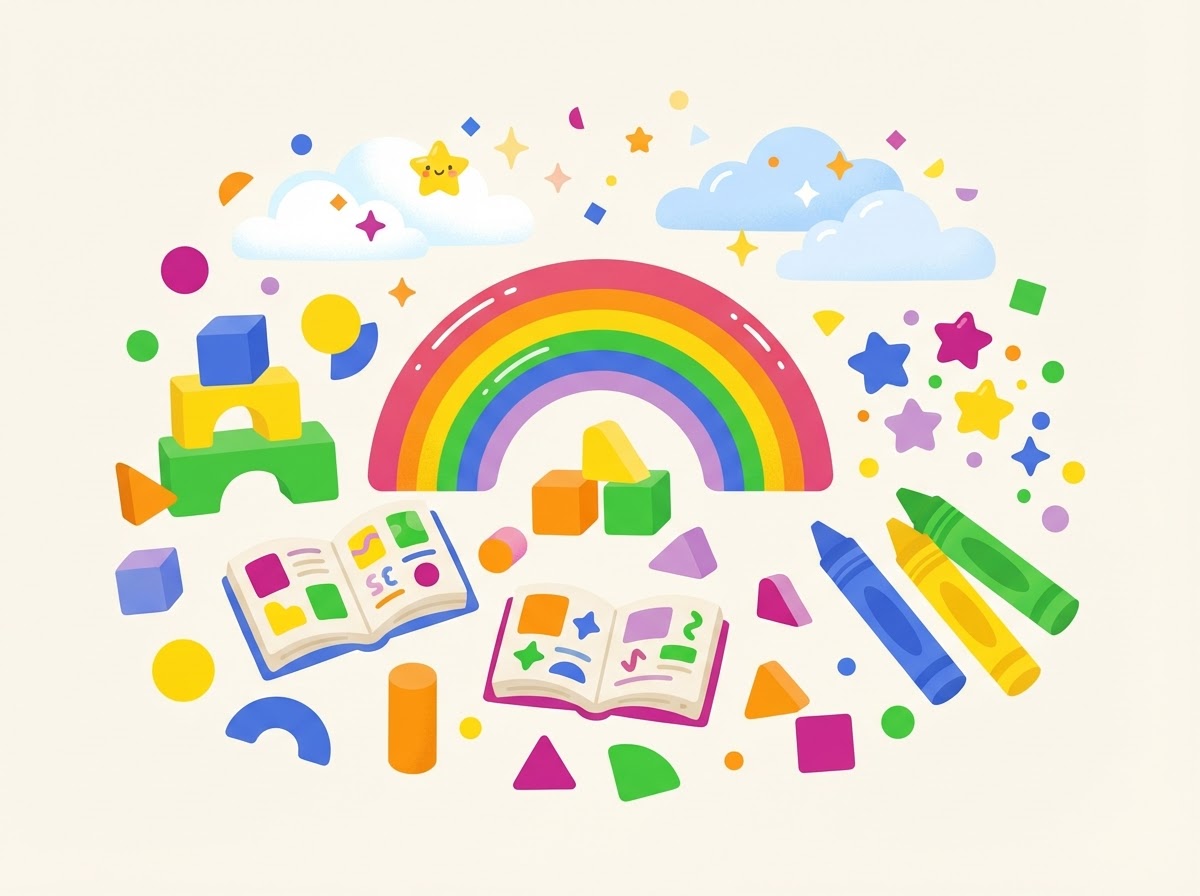 A cheerful early learning environment with colorful blocks, books, and playful shapes welcoming families to GAP