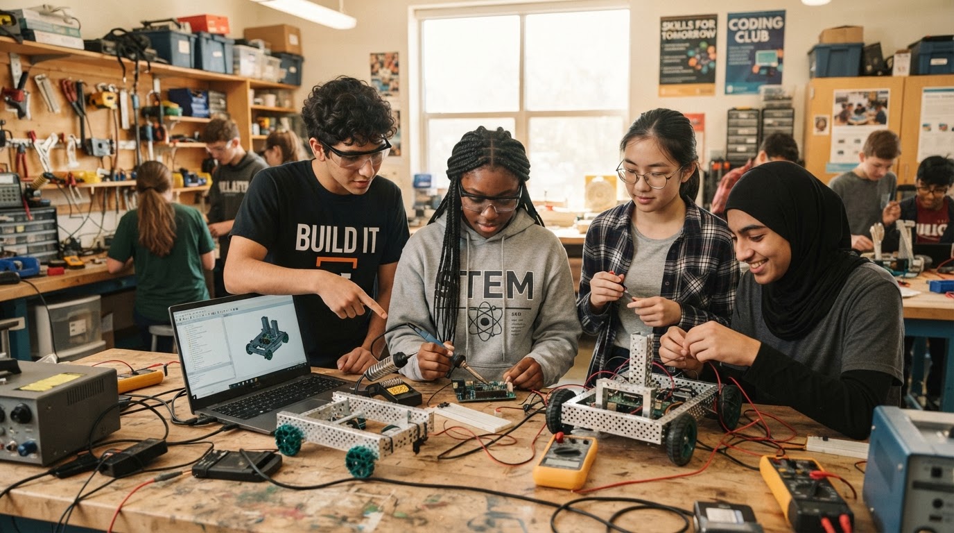 Youth working with tools in an after-school learning program