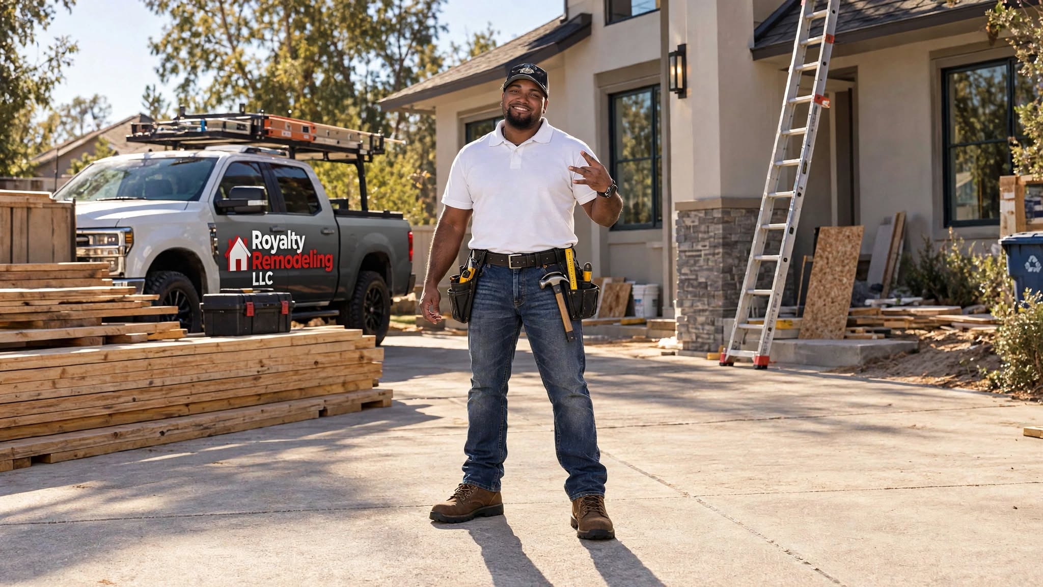Royalty Remodeling LLC owner and truck ready on site in Long Island, NY