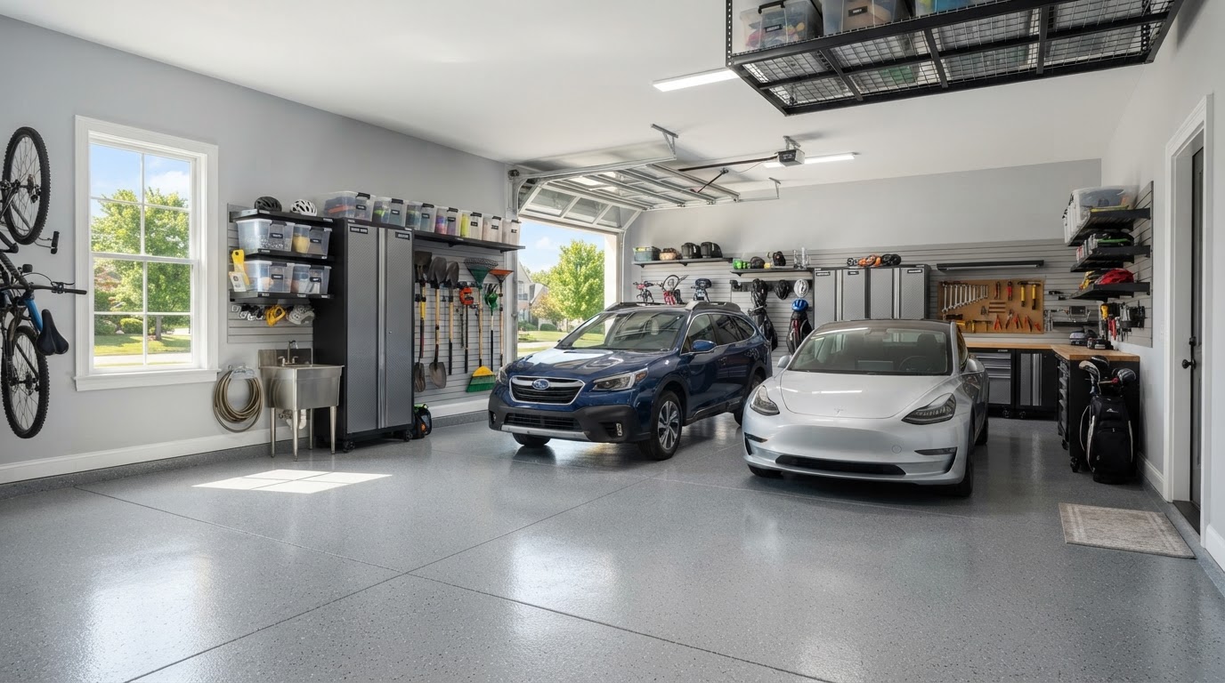 Spotless organized residential garage