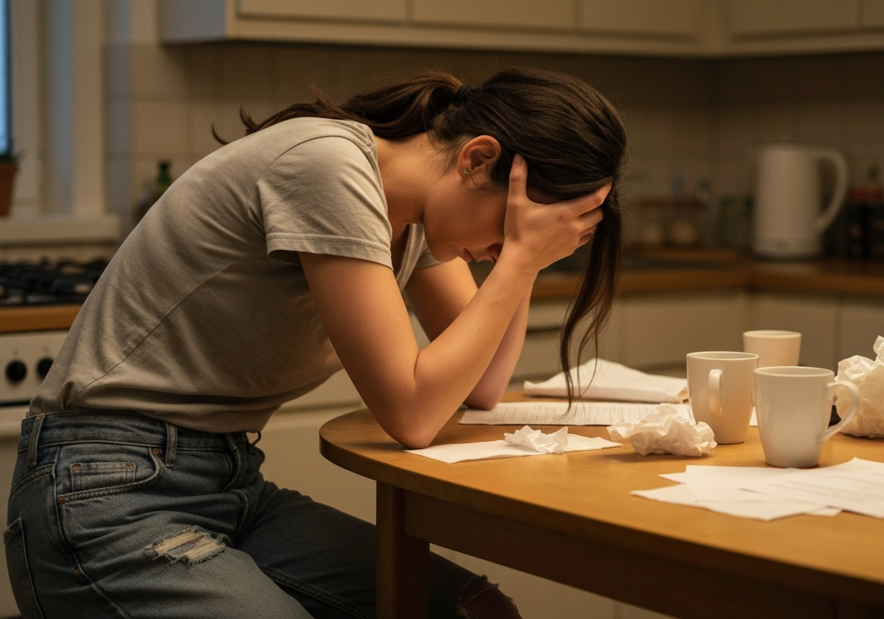 Woman suffering from candida overgrowth fatigue and brain fog