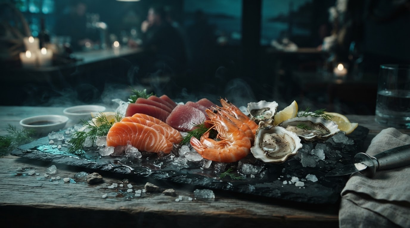 Fresh seafood on ice