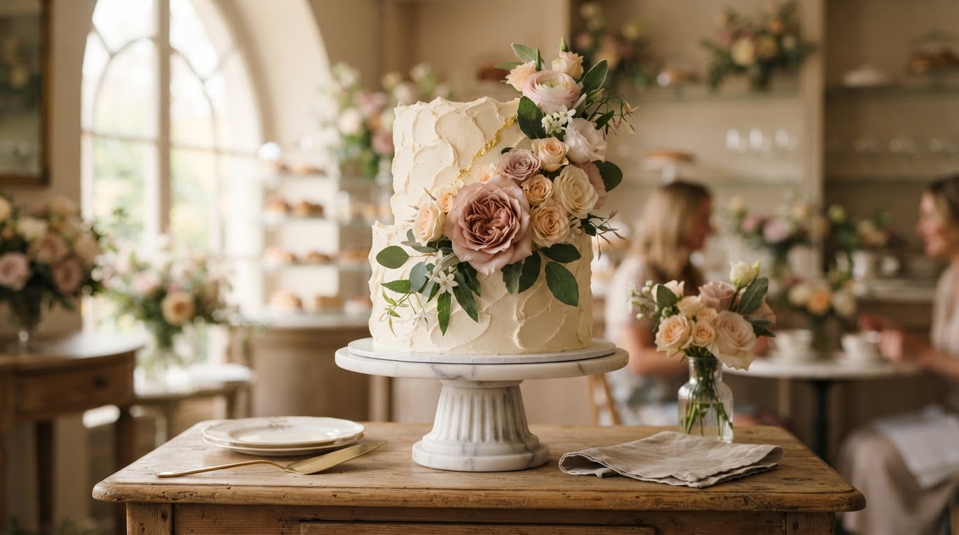 A signature light whipped-cream cake by April's Cakes