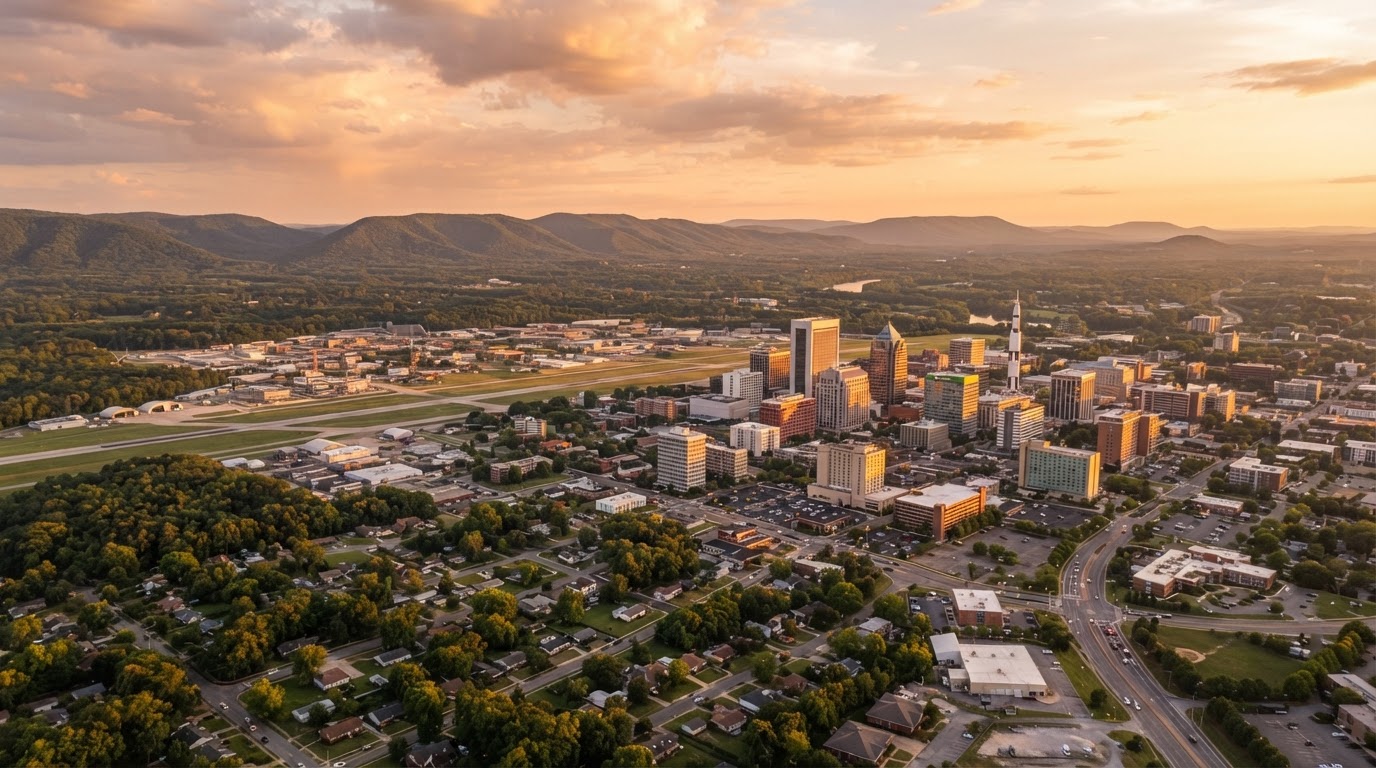 Huntsville Alabama skyline at golden hour