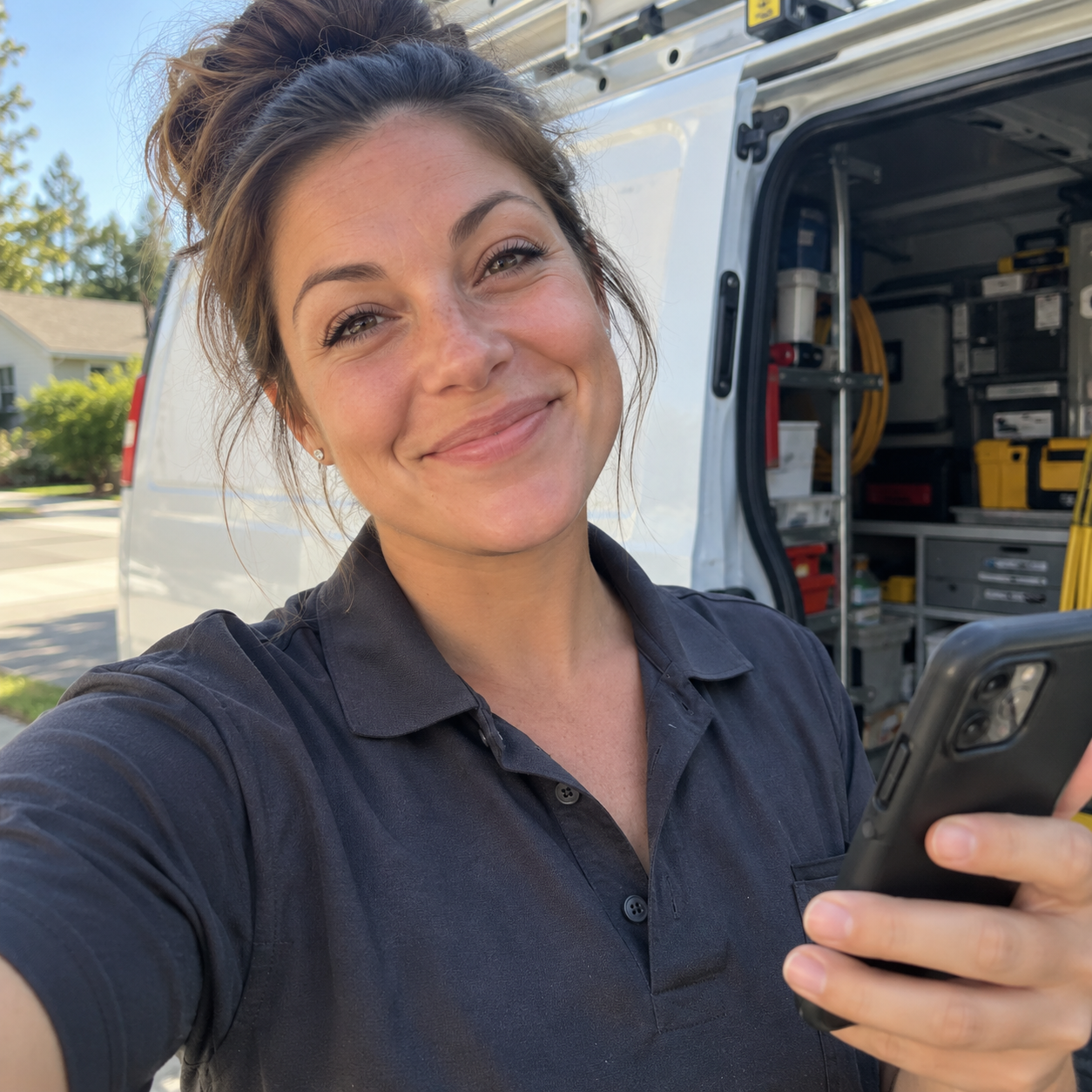 Contractor checking phone on the job