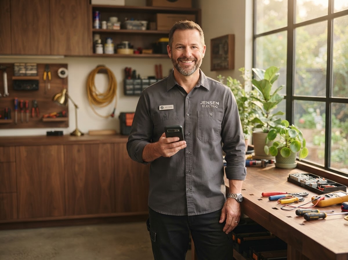 A home service electrician relaxed because yeaso handles every call