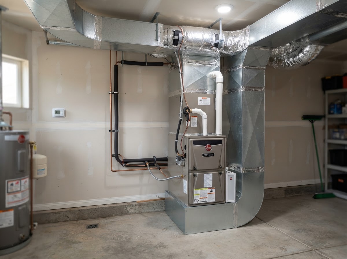 High-efficiency furnace being inspected and serviced by Kimber Heat & Air