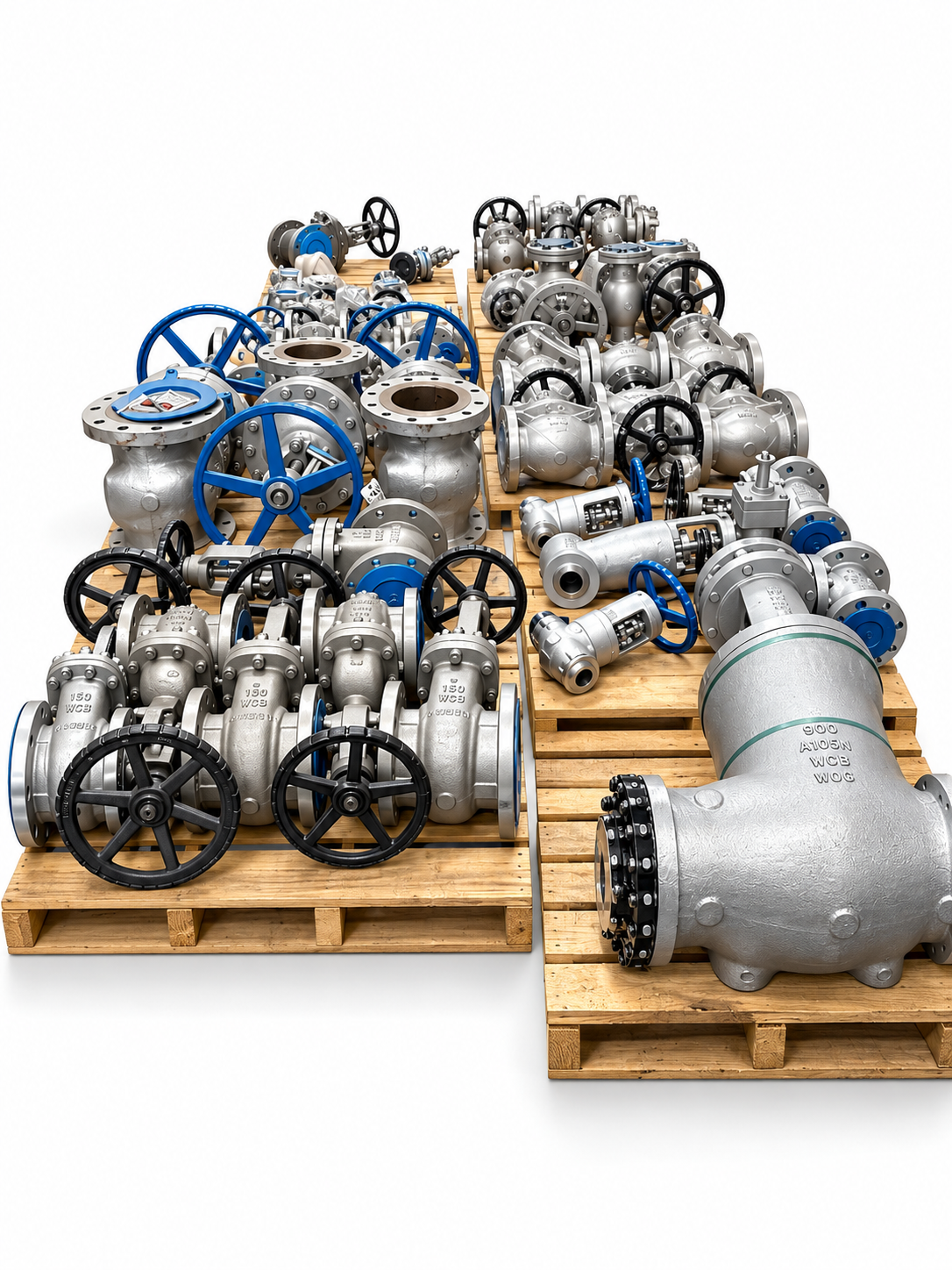 Pallets of In-Stock Industrial Gate, Globe, Check and Control Valves Staged for Dispatch