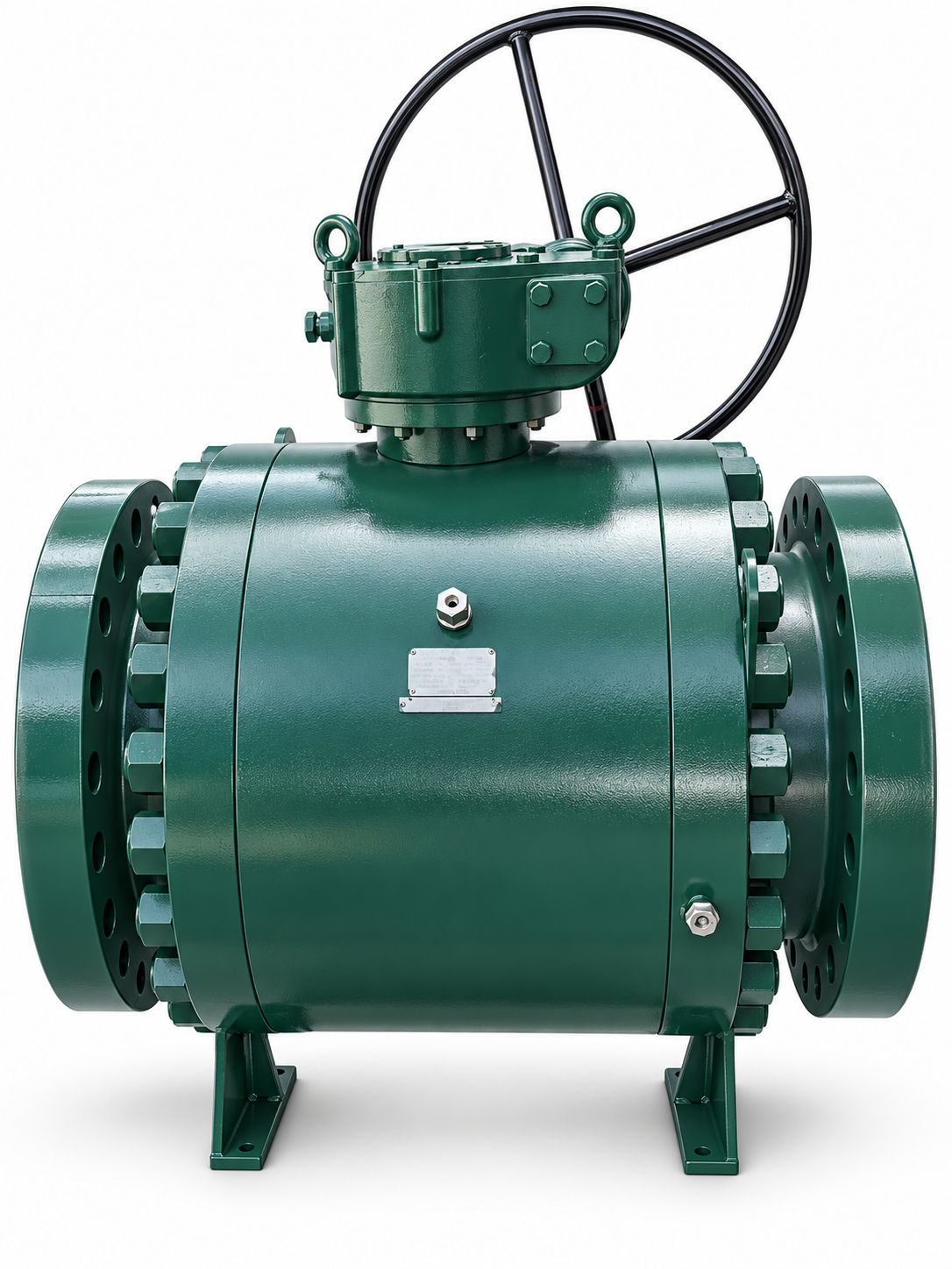 Heavy-Duty Green Coated Industrial Trunnion Ball Valve with Gear Actuation