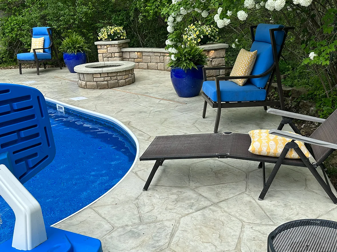 Carmel Poolside Flagstone Stamped Lounge & Fire Feature