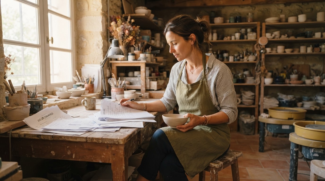 A business owner reviewing the day's work in their own premises