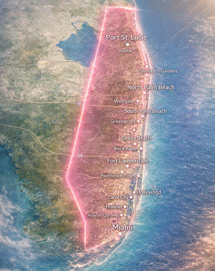 Kairos Roofing System service area from Port St. Lucie to Miami, FL