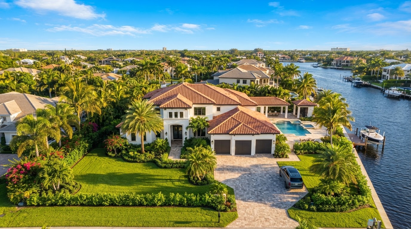 Upscale South Florida home with a brand new tile roof and manicured lawn