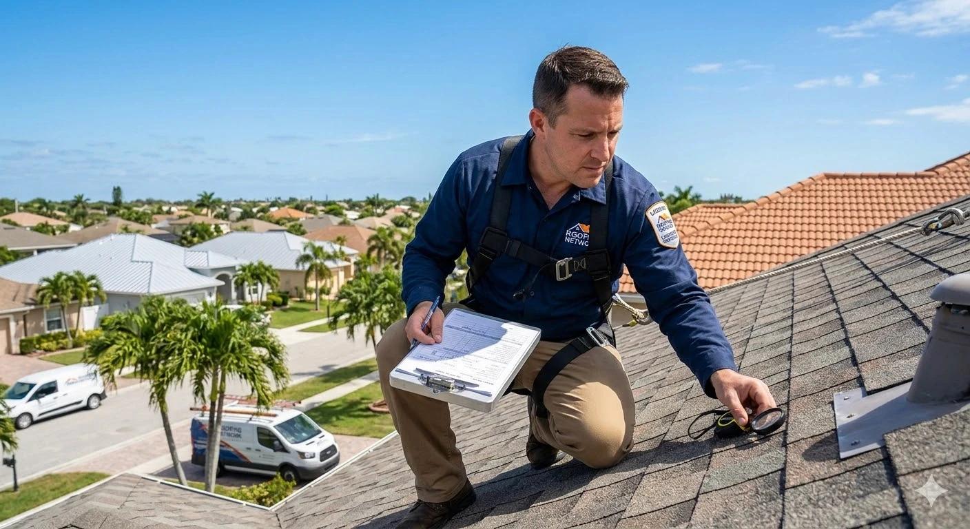 Roof inspector performing a residential roof inspection in South Florida