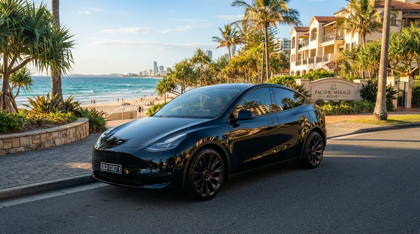 Black Tesla Model Y premium private transfer vehicle for Gold Coast Airport