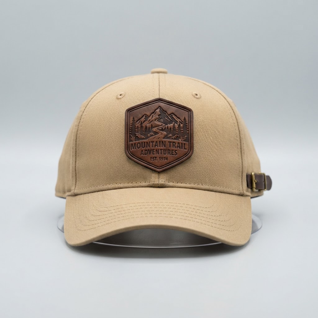 Trail Badge — Flexfit Flexfit FF5001M, Tan, Leather Patch
