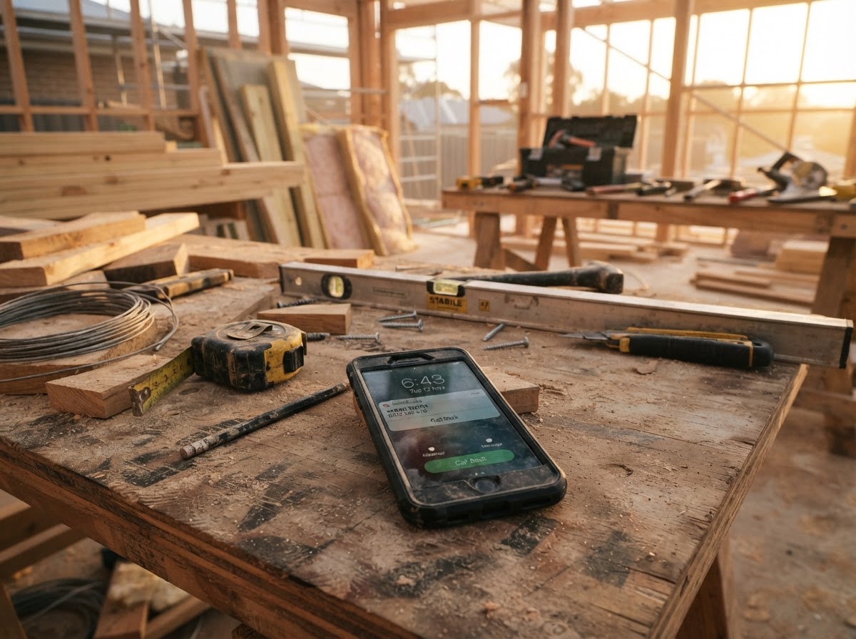 A missed call resting on a workbench