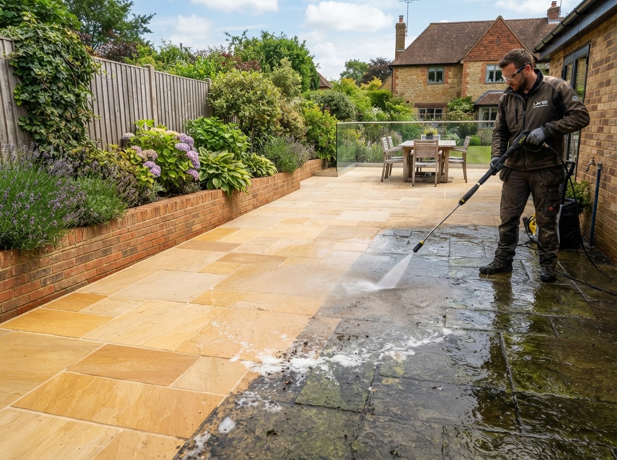 Patio flagging and pressure washing jet clean restoration by JRS Services