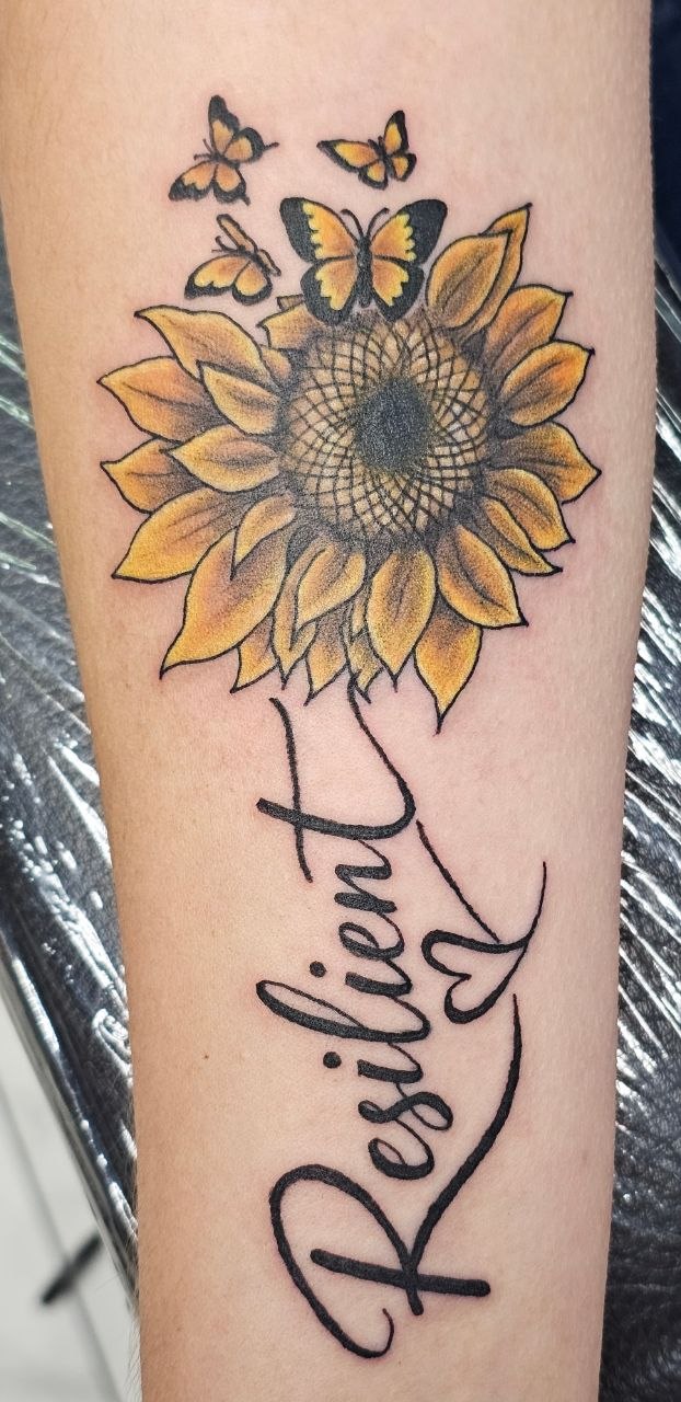Resilient Sunflower & Butterflies