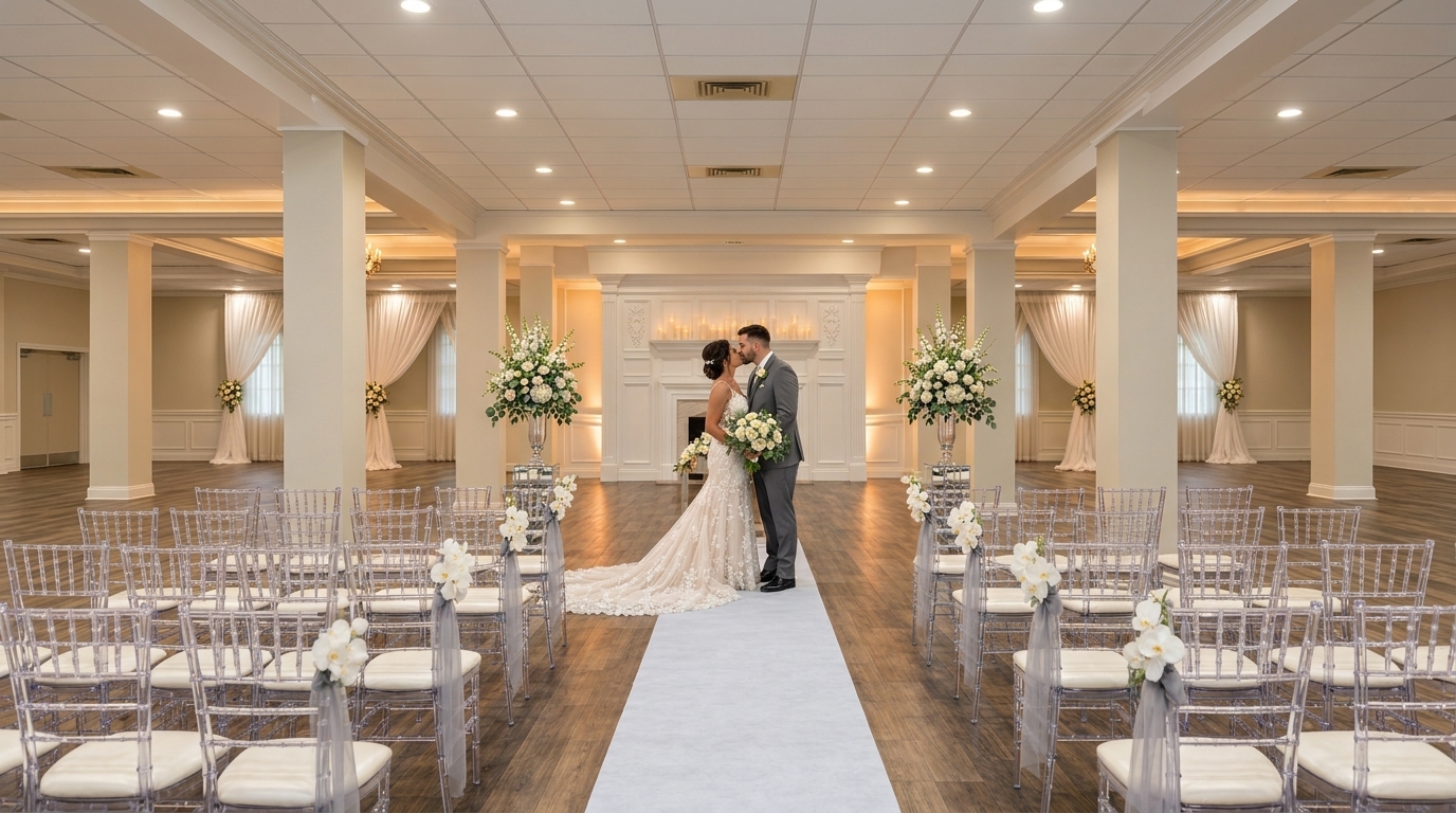 Bride and groom at The LayR Event Venue in downtown Painesville, Ohio