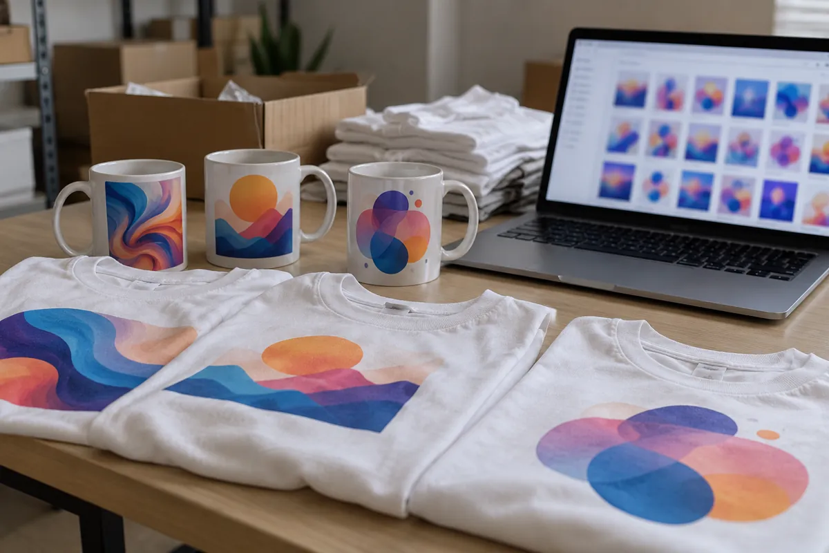 T-shirts and mugs with AI-generated designs