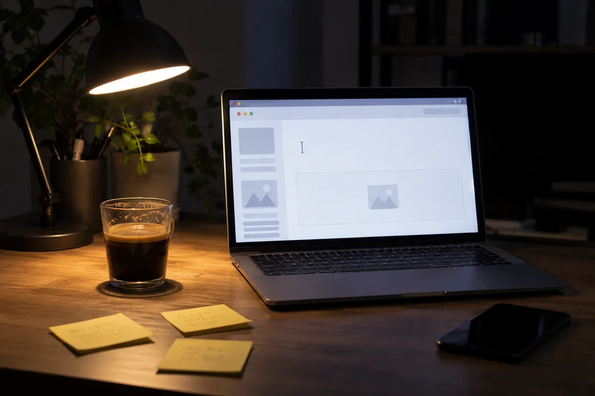 Laptop with an empty landing page at night