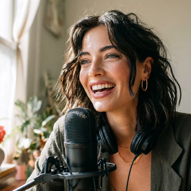 Same AI influencer on a podcast