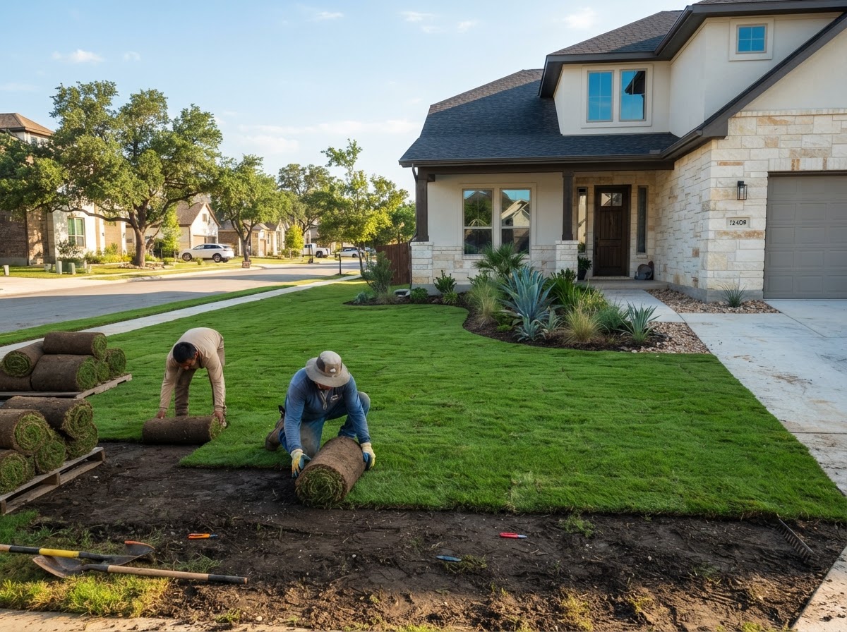Fresh turf installation detail