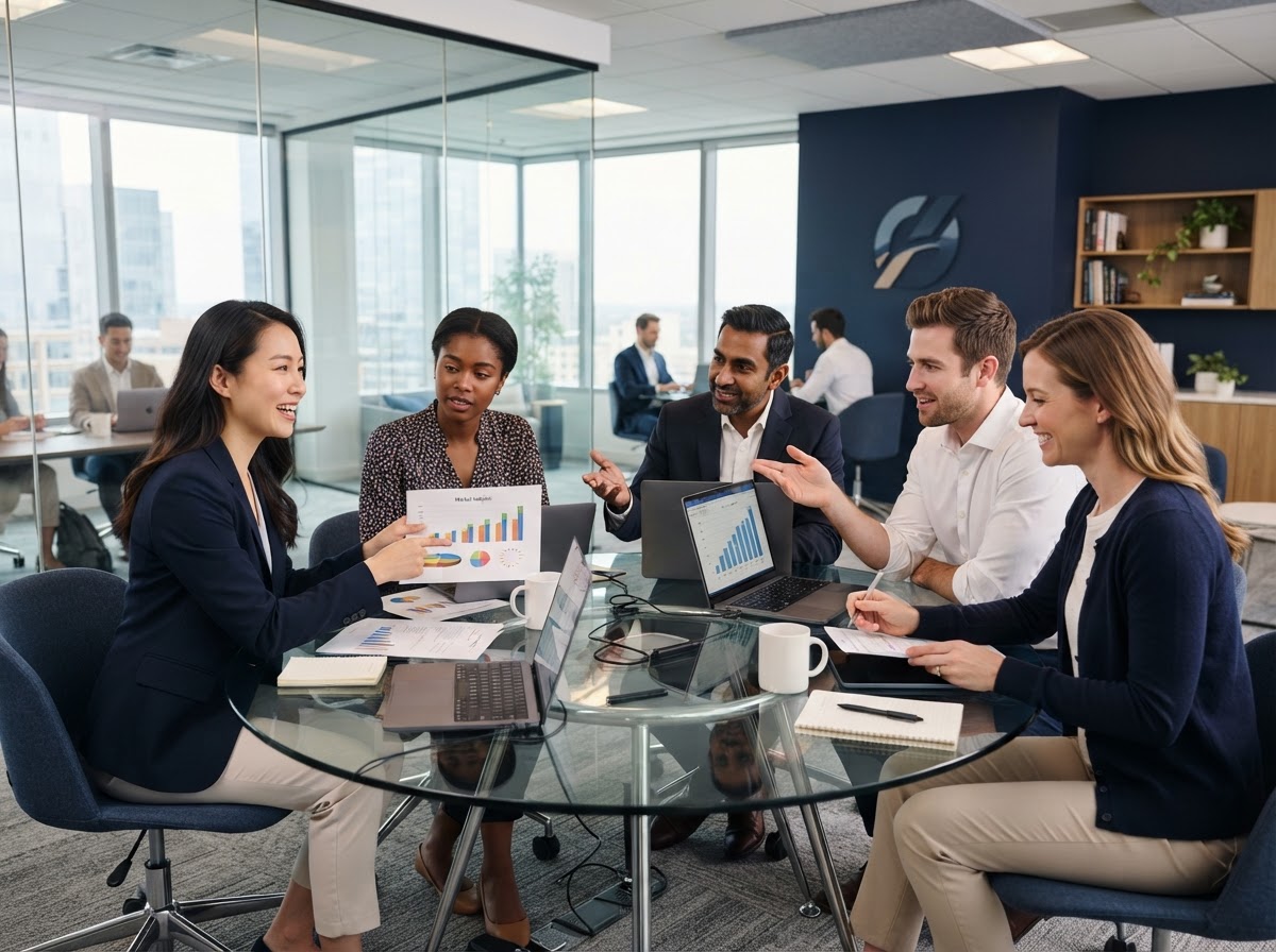 Consultants collaborating around a table