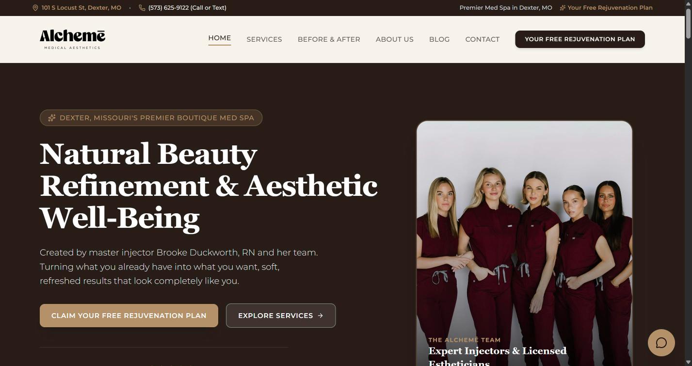 Alchemē Medical Aesthetics website homepage
